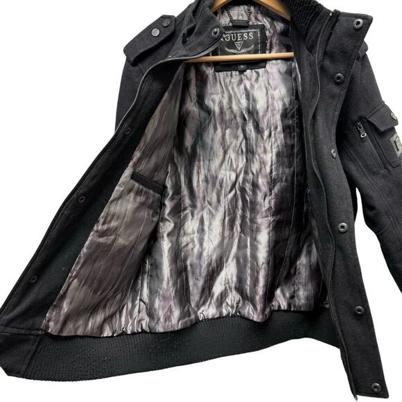 Guess‎ Wool Blend Military Jacket Utility Black Men’s Size Medium - Picture 7 of 10